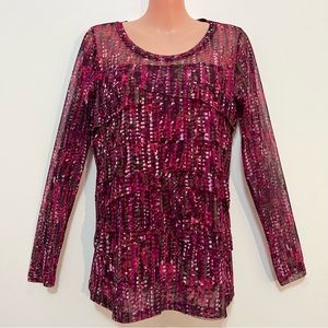 Tribal Long Sleeve Sheer Knit Top